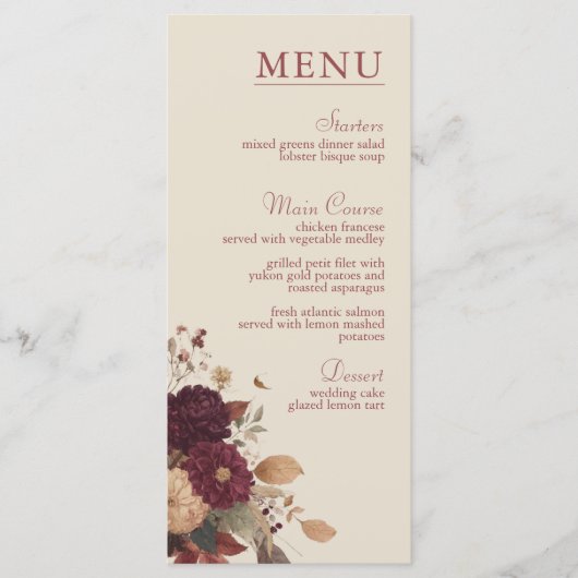 Marigold Rustic Boho Herfst Bloemen Huwelijk Menu (Voorkant)