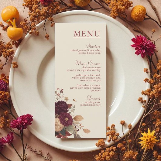 Marigold Rustic Boho Herfst Bloemen Huwelijk Menu
