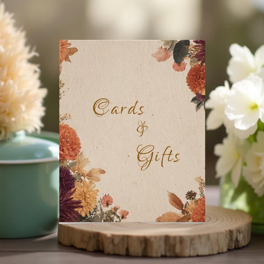 Marigold Rustic Floral Wedding Cards & Gifts Sign Foto Afdruk