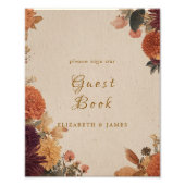 Marigold Rustic Floral Wedding Guest Book Sign Foto Afdruk (Voorkant)