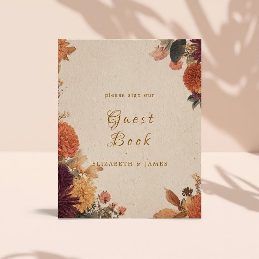 Marigold Rustic Floral Wedding Guest Book Sign Foto Afdruk