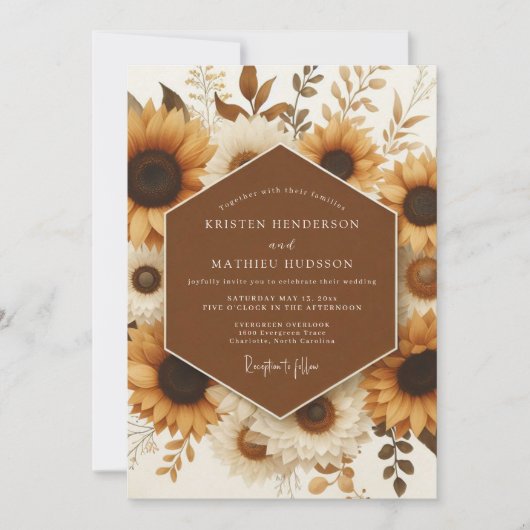 Marigold Rustic Sunflower Wedding Kaart (Voorkant)