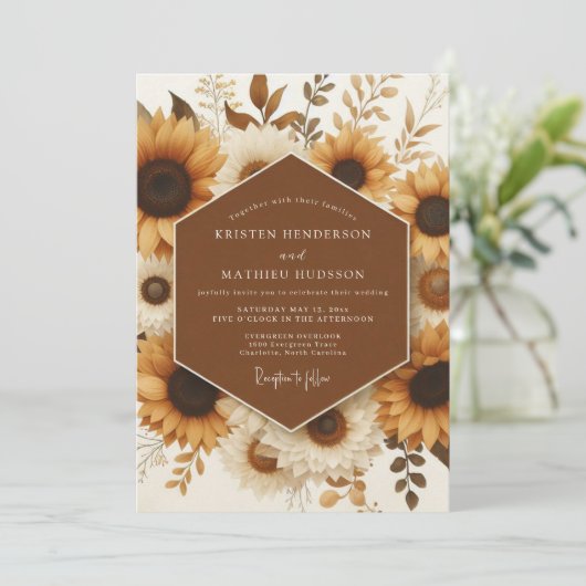 Marigold Rustic Sunflower Wedding Kaart (Staand voorkant)