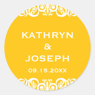 Marigold Victoriaans scroll bruiloft gunstiklabel Ronde Sticker