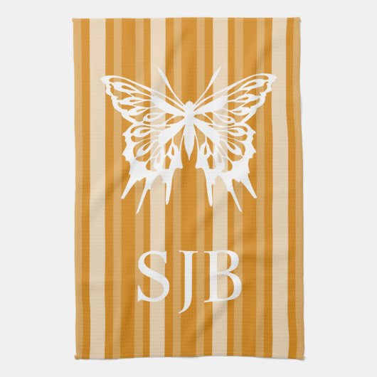 Marigold Victoriaans Stripe met Butterfly Monogram Theedoek (Verticaal)