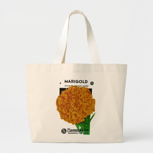 Marigold Vintage Seed Packet Grote Tote Bag (Voorkant)