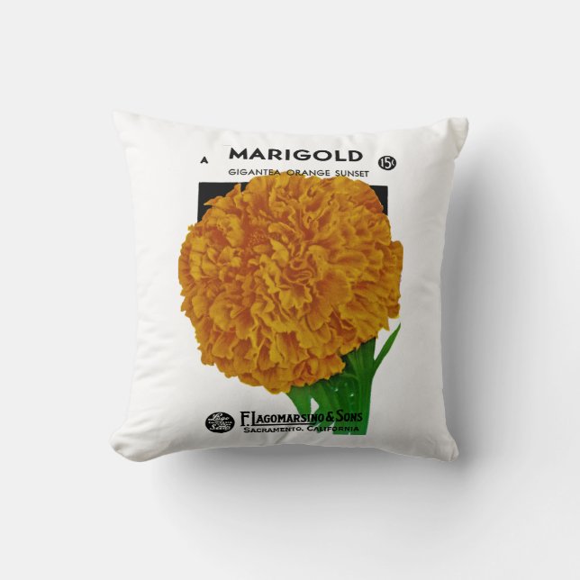 Marigold Vintage Seed Packet Kussen (Voorkant)