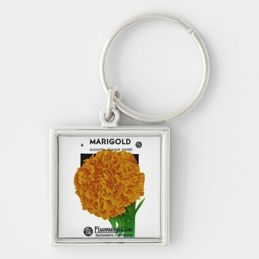 Marigold Vintage Seed Packet Sleutelhanger (Voorkant)