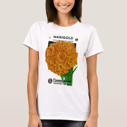Marigold Vintage Seed Packet T-shirt (Voorkant)