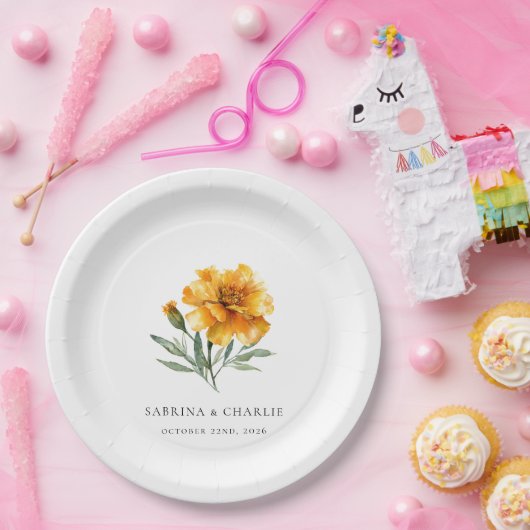 Marigold Wedding Elegant Floral Fall Papieren Bordje (Feest)