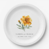Marigold Wedding Elegant Floral Fall Papieren Bordje (Voorkant)