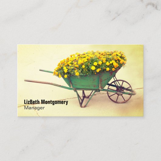Marigold  Wheelbarrow Gardening Lawn Care Visitekaartje (Voorkant)