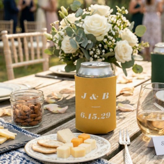 Marigold Yellow Bold Italic Monogram Wedding Favor Blikjeskoeler