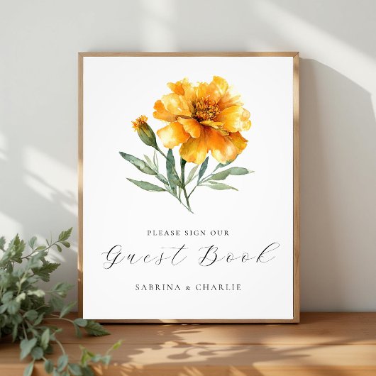 Marigold Yellow Floral Wedding Guest Book Sign Foto Afdruk