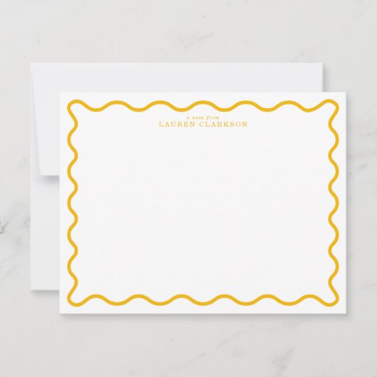 Marigold Yellow Modern Wavy Border Note Card Kaart (Voorkant)
