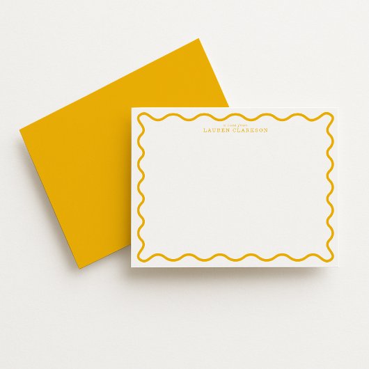 Marigold Yellow Modern Wavy Border Note Card Kaart