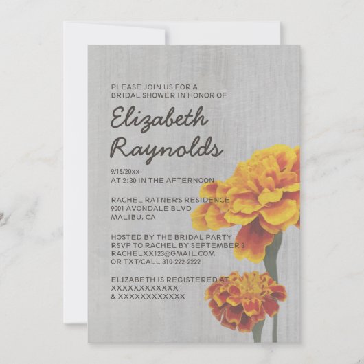 marigolds Bridal Shower Invitations Kaart (Voorkant)