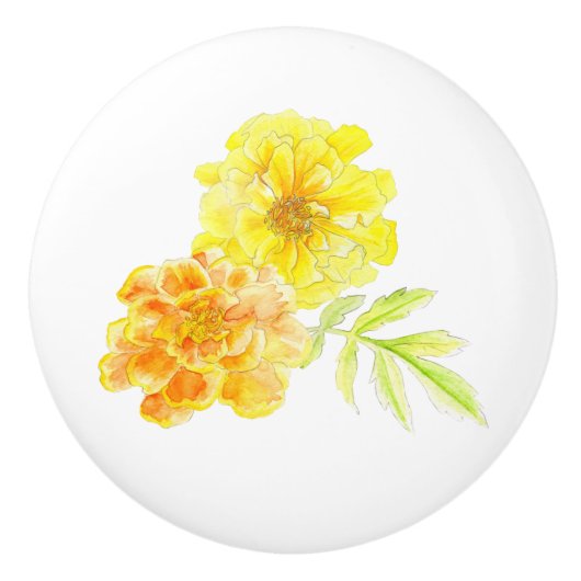 Marigolds geel, oranje trekknophandvat keramische knop (Voorkant)