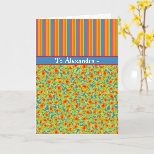 Marigolds, Stripes Oktober Verjaardag om te person Kaart (Gele Bloem)