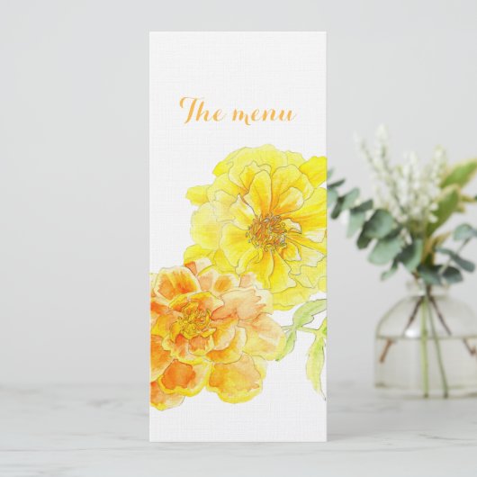 Marigolds stylized art bruiloft menu (Staand voorkant)