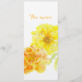 Marigolds stylized art bruiloft menu