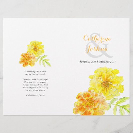 Marigolds waterverf yellow large Wedding Program (Voorkant)
