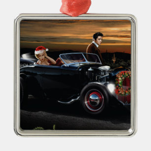 Marilyn en Elvis met Kerstmis Joy Ride Metalen Ornament