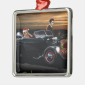 Marilyn en Elvis met Kerstmis Joy Ride Metalen Ornament (Links)