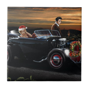 Marilyn en Elvis met Kerstmis Joy Ride Tegeltje