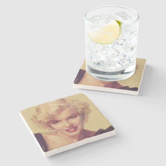 Marilyn in Black Stenen Onderzetter (Zijkant)