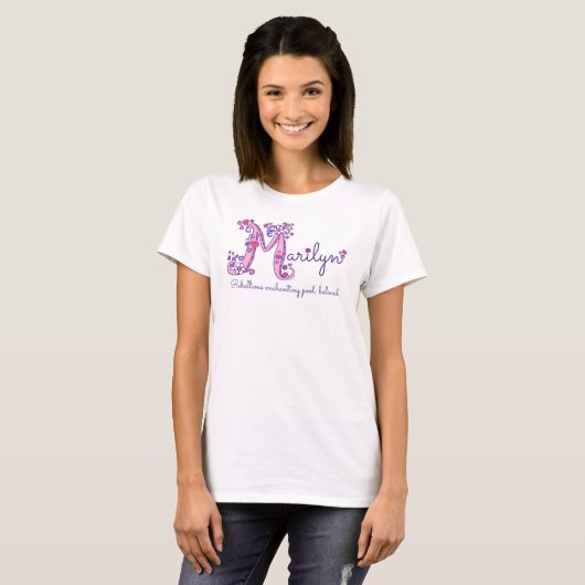 Marilyn meisjes M naam betekent monogram t-shirt (Voorkant volledig)