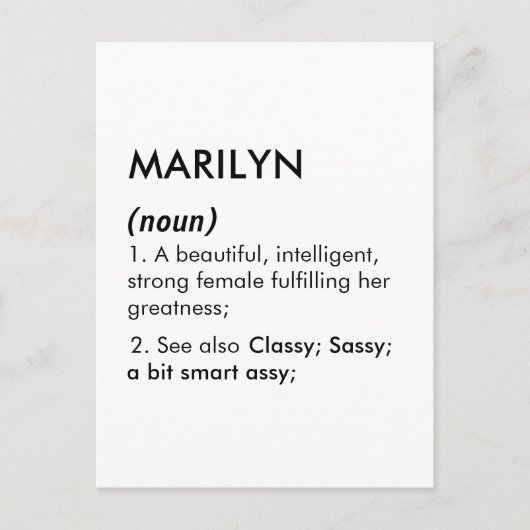 Marilyn naam, Bewerkbare naam, Aangepaste naam Briefkaart (Voorkant)