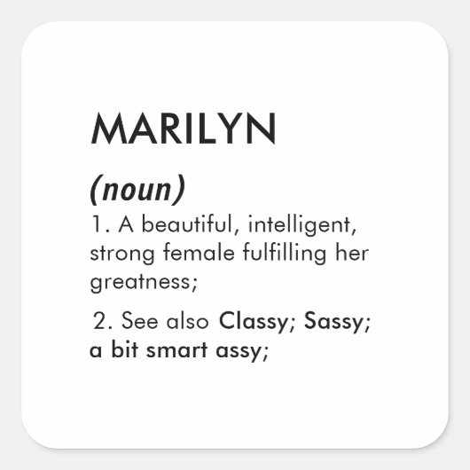 Marilyn naam, Bewerkbare naam, Aangepaste naam Vierkante Sticker (Voorkant)