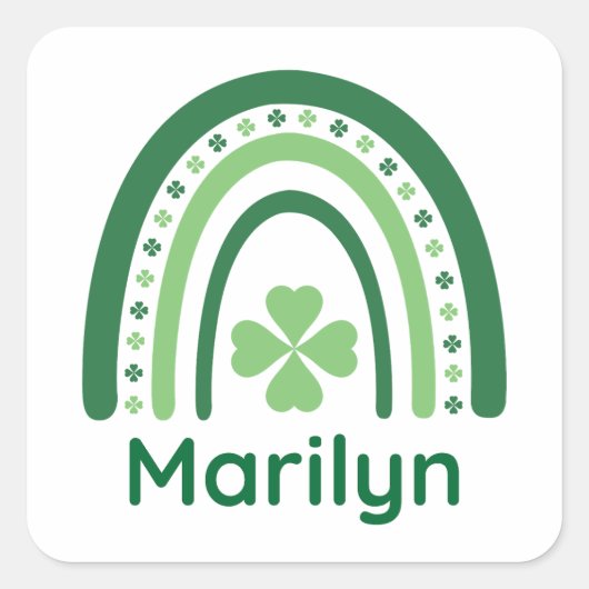 Marilyn Name Clover Boho Rainbow Vierkante Sticker (Voorkant)