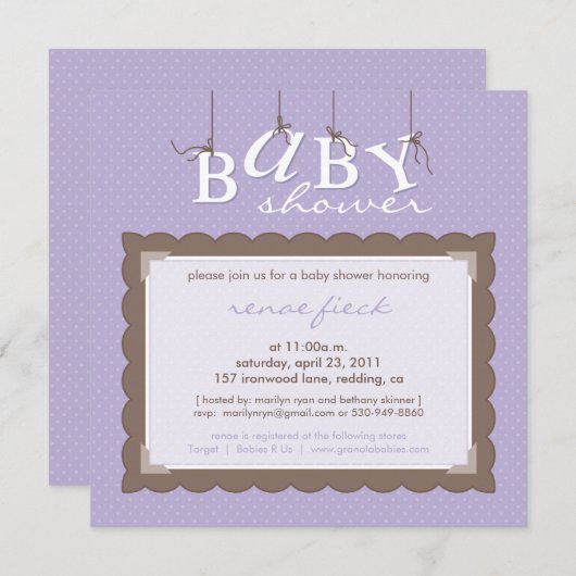 marilyn ryan: BABY SHOWER NODIGT UIT Kaart (Voorkant / Achterkant)