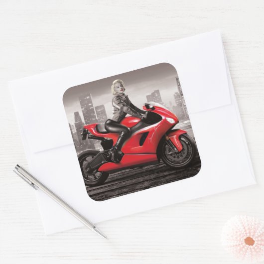 Marilyn's motorfiets vierkante sticker (Envelop)