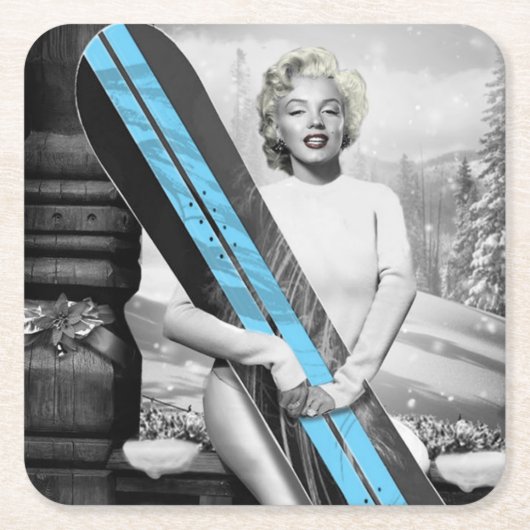 Marilyn's snowboard kartonnen onderzetters (Voorkant)