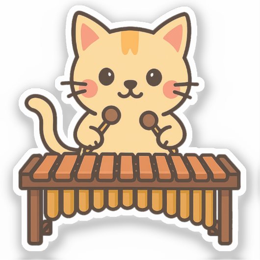 Marimba Mallet Cat Art Sticker (Voorkant)