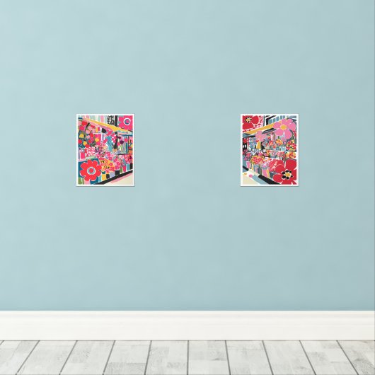 Marimekko Bloem Print vet maximalisme set 2 (Houten vloer)