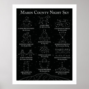 Marin County Nachtelijke Hemel Zwarte Poster 16x20