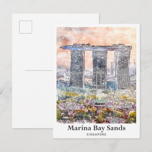 Marina Bay Sands Singapore Travel Waterverf Briefkaart (Voorkant / Achterkant)