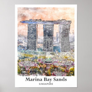 Marina Bay Sands Singapore Travel Waterverf Poster
