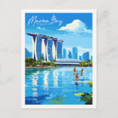 Marina Bay Singapore vintage reisillustratie Briefkaart (Voorkant)