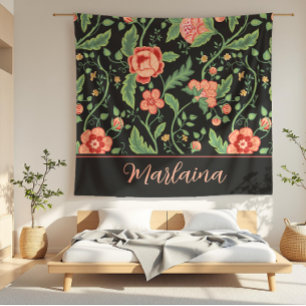 Marina Black Art Nouveau Bloemenwijnstok Fleece Deken