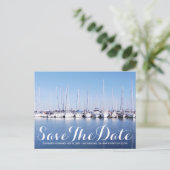 Marina Boats Blue Nautical Save the Date Briefkaar Briefkaart (Staand voorkant)