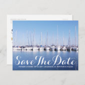 Marina Boats Blue Nautical Save the Date Briefkaar Briefkaart (Voorkant / Achterkant)