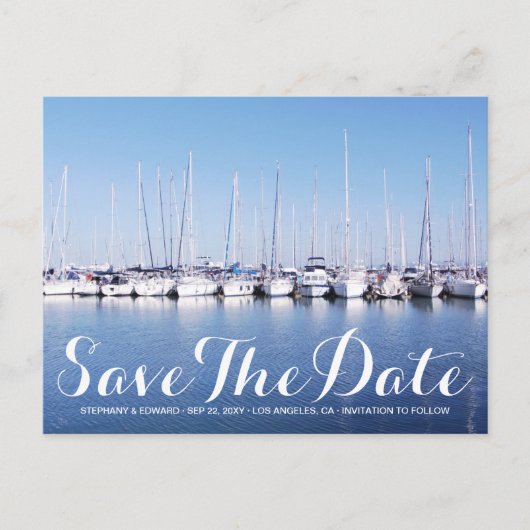 Marina Boats Blue Nautical Save the Date Briefkaar Briefkaart (Voorkant)