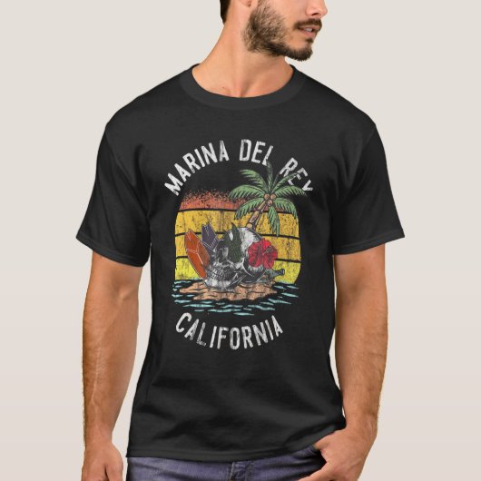 Marina Del Rey Beach California Palms Skull Surven T-shirt (Voorkant)