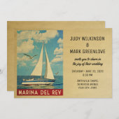 Marina del Rey Wedding Invitation Sailboat Kaart (Voorkant / Achterkant)