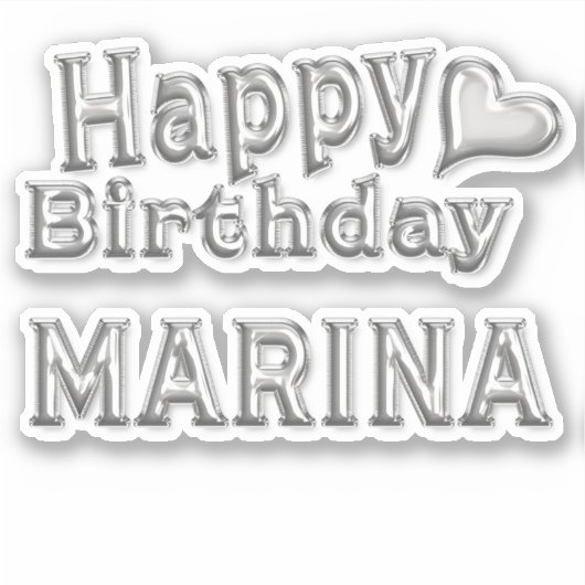 Marina Happy Birthday silver Aufkleber Sticker (Voorkant)